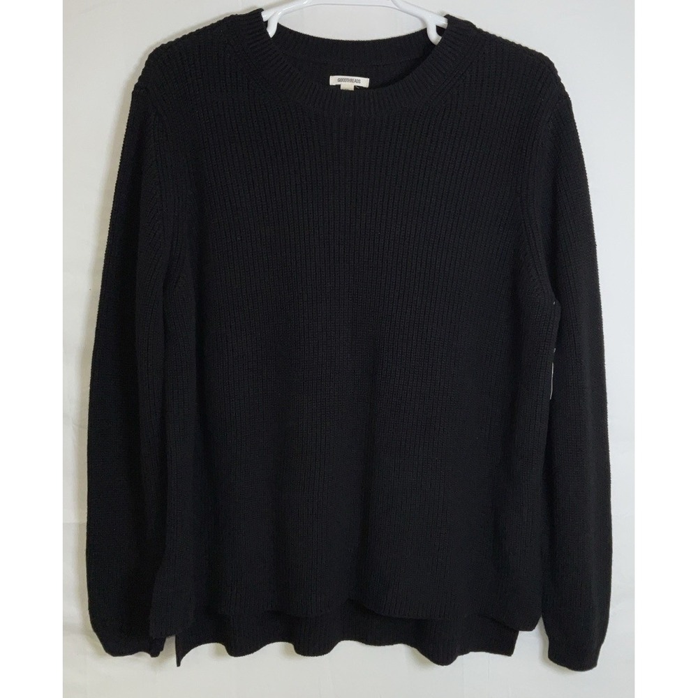 NWT Women's Goodthreads Cotton Shaker Stitch Crew Neck Sweater Black XXL